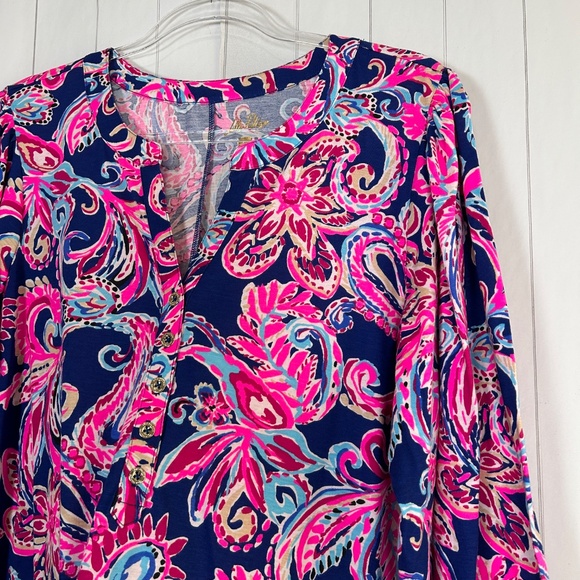 Lilly Pulitzer size XL Emery shift dress pink blue paisley floral cotton 3/4 sl - Picture 7 of 14